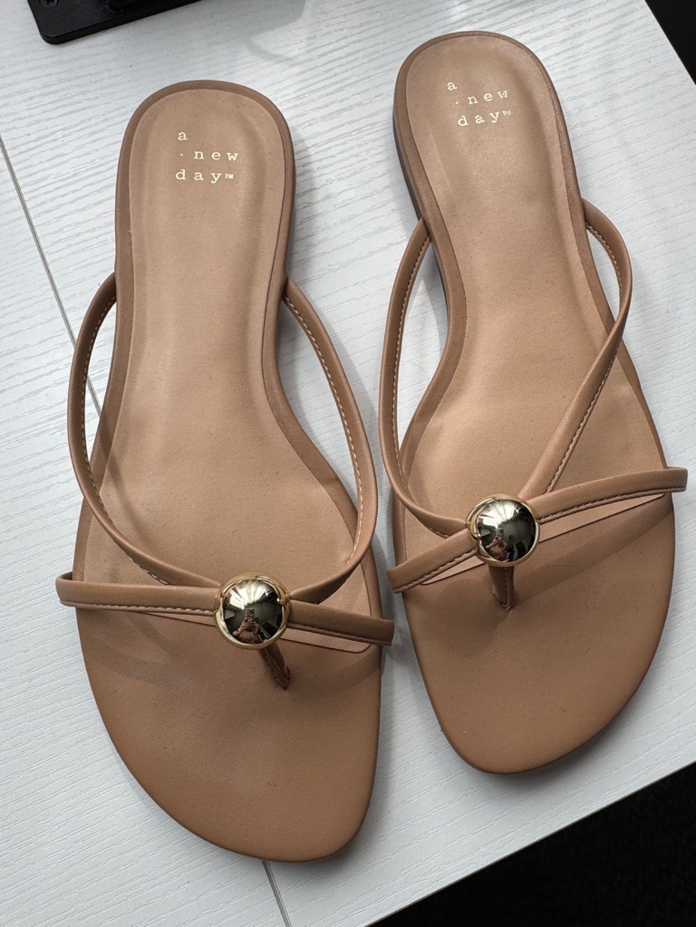 a new day Tan Slip-On Toe-Ring Sandals with Gold Accent